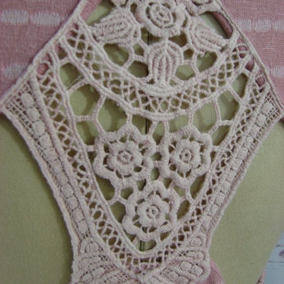 Dusty Rose Mauve Knit Crochet Back Top Tee MED - Picture 6 of 13